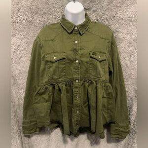 Free People Dylan Cotton High Low Peplum Jacket Womens XS Green Babydoll Top